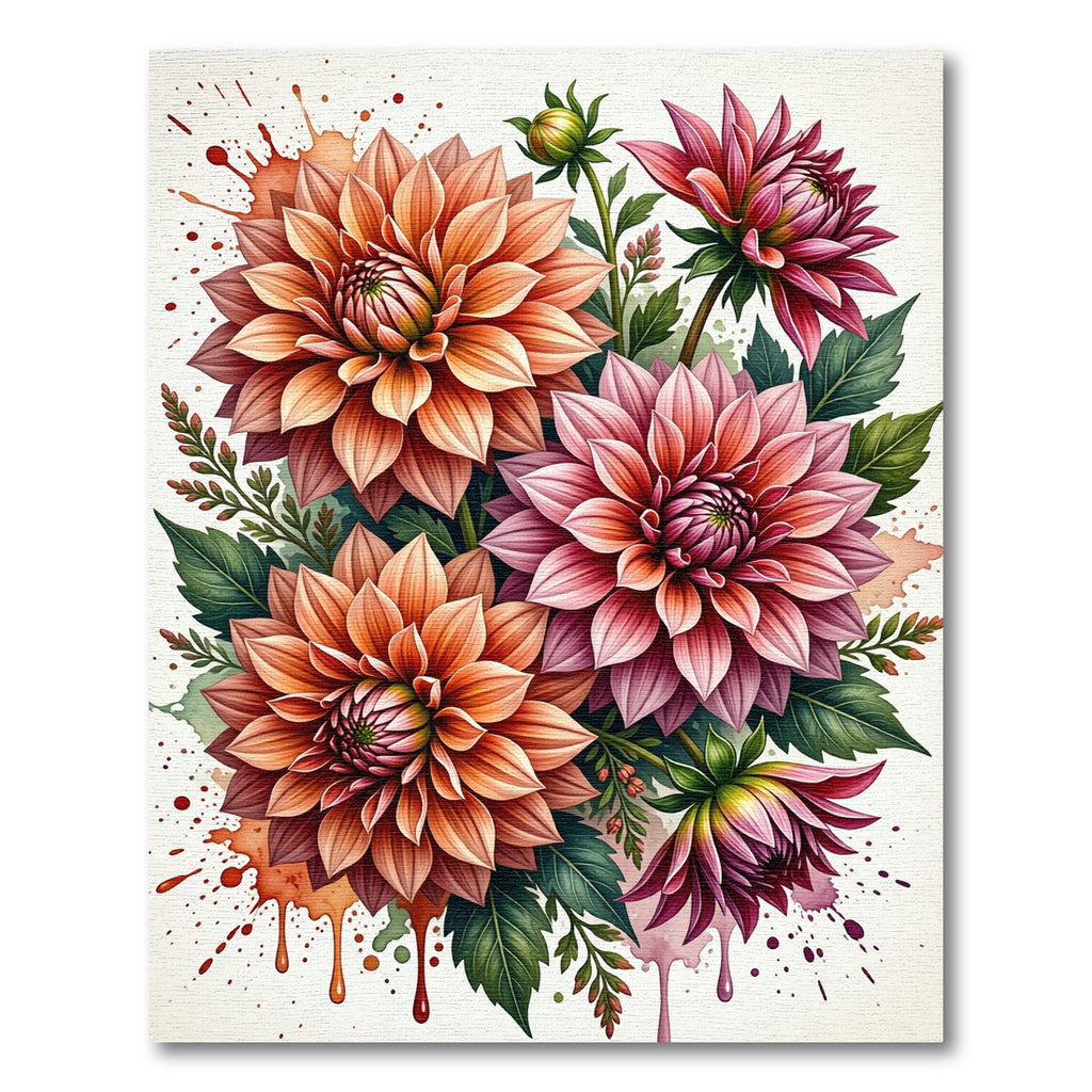 Vibrant Watercolored Dahlia Floral Arrangement Rug