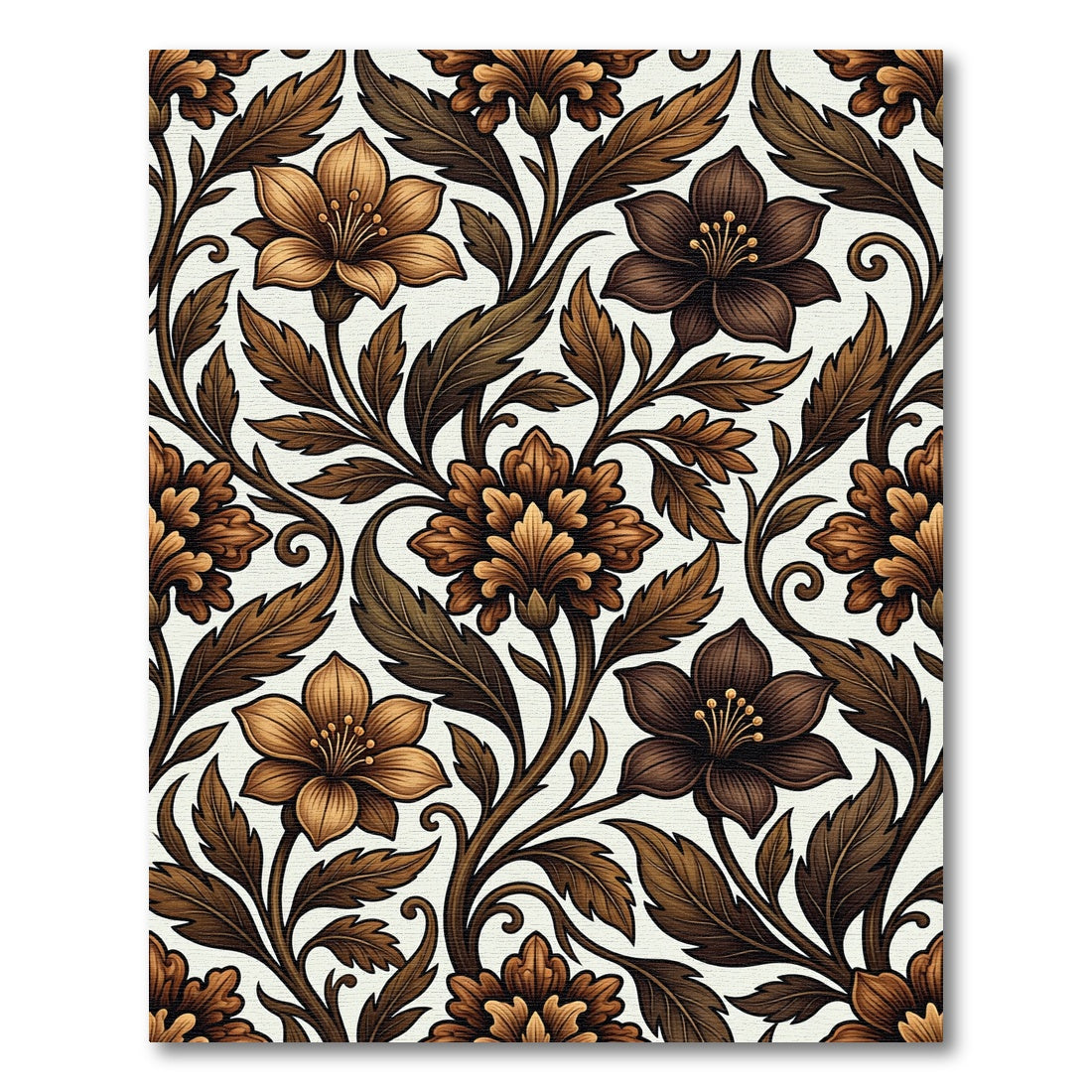 Earthy Brown Floral Vine Art Rug