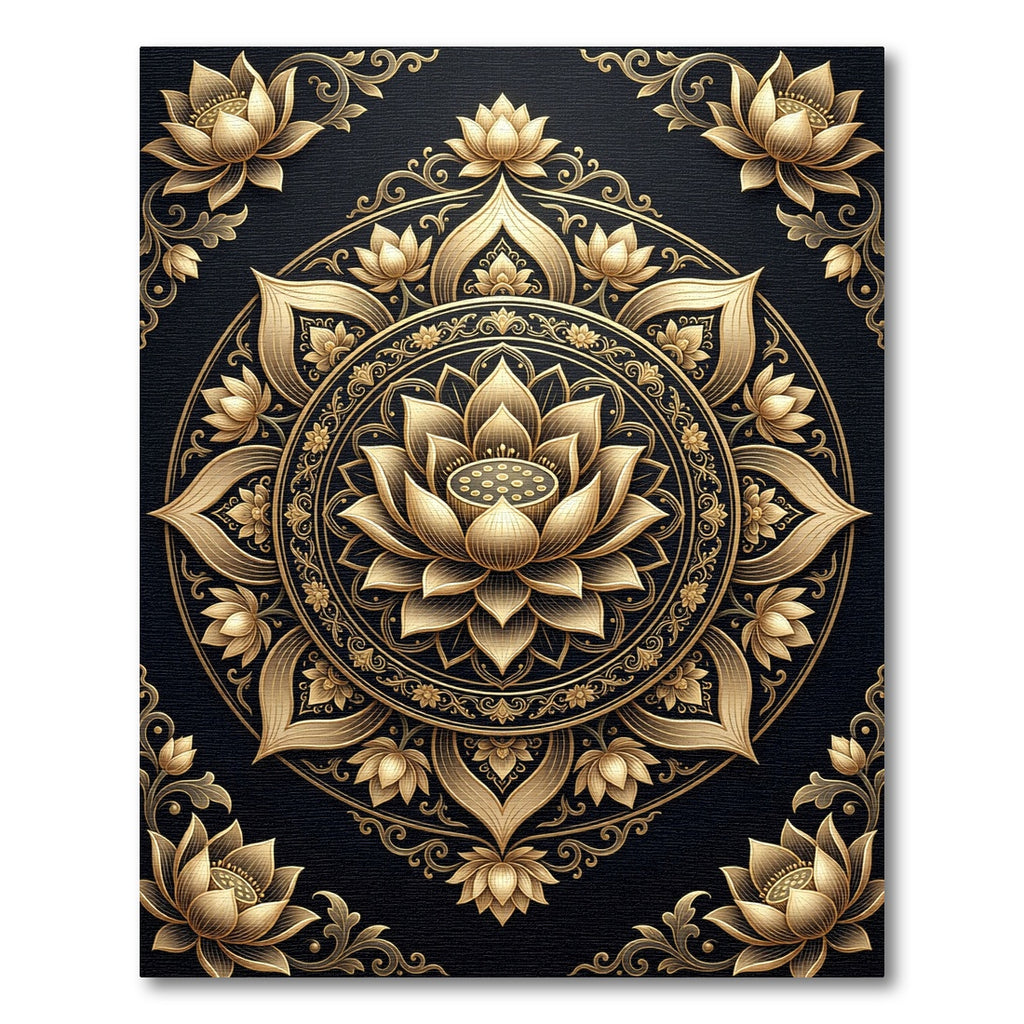 Golden Floral Medallion Mandala Rug