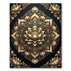 Golden Floral Medallion Mandala Rug