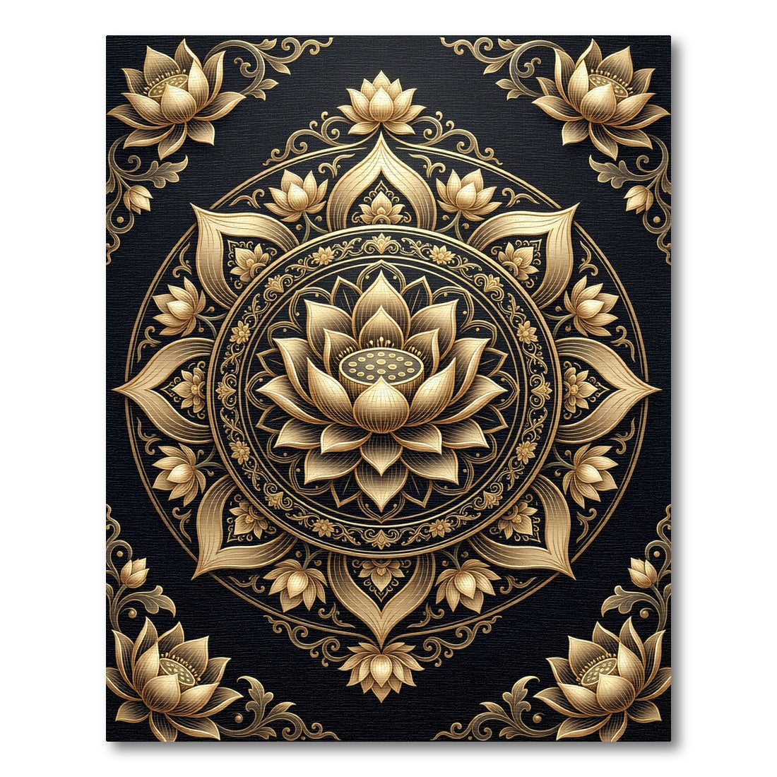 Golden Floral Medallion Mandala Rug