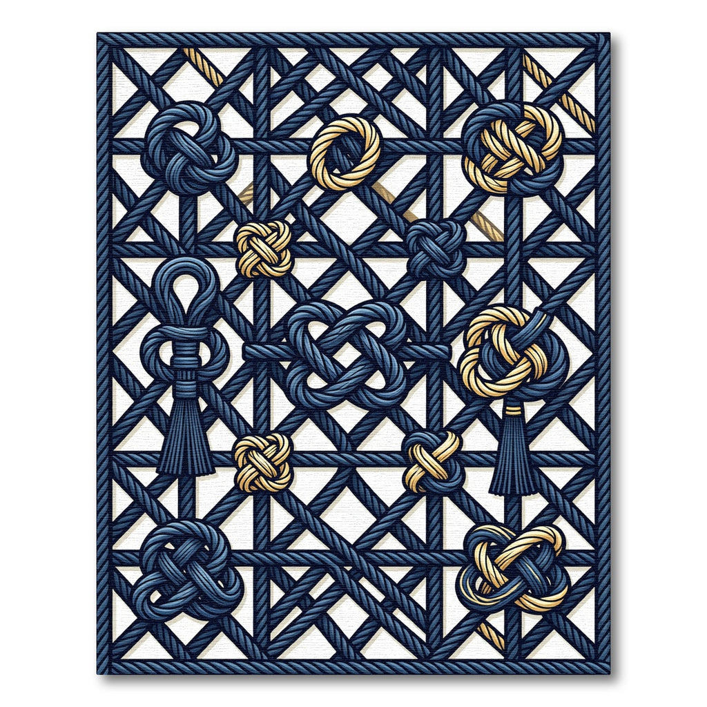 Navy Geometric Knotwork and Tassel Accent Rug
