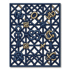Navy Geometric Knotwork and Tassel Accent Rug