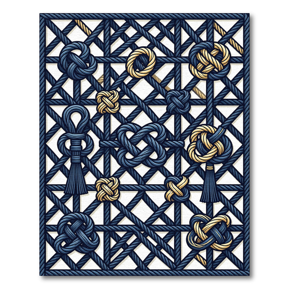 Navy Geometric Knotwork and Tassel Accent Rug