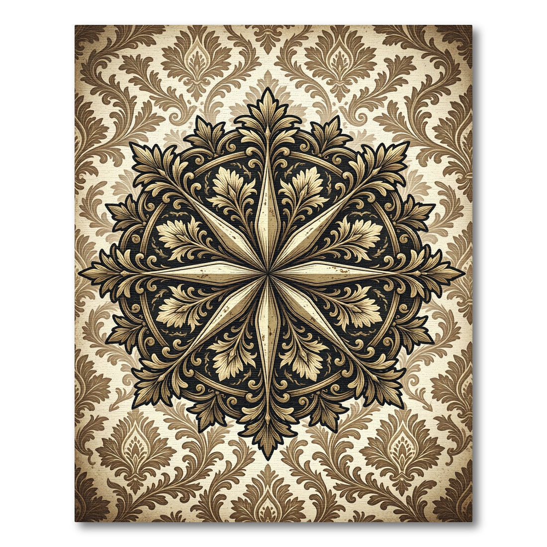 Ornate Gold Damask Compass Rose Rug
