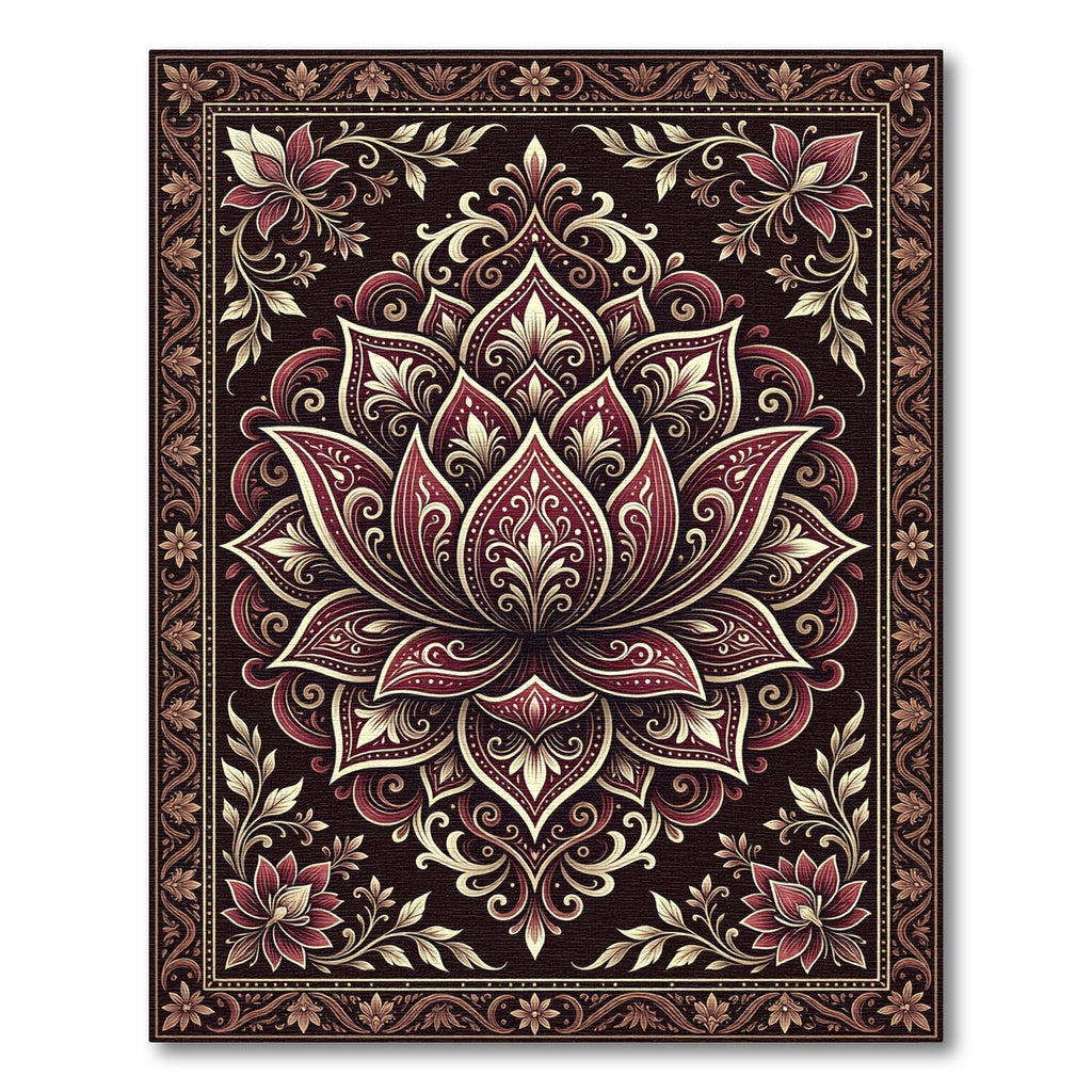 Rich Burgundy Damask Floral Scroll Rug