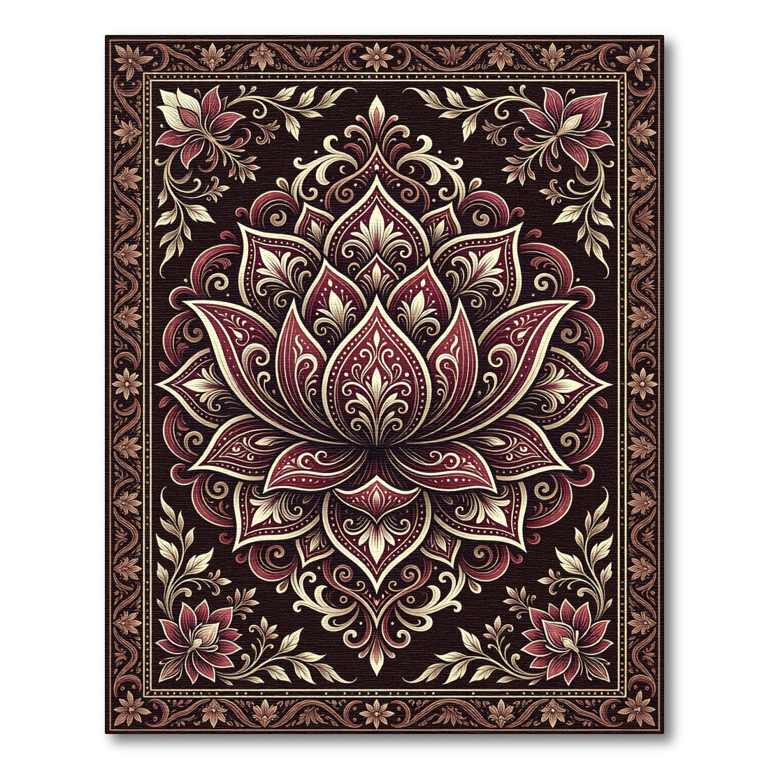 Rich Burgundy Damask Floral Scroll Rug