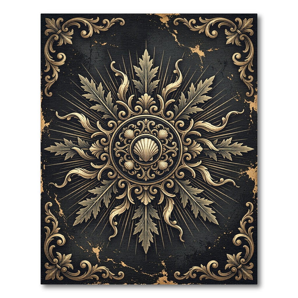 Ornate Gold Shell Baroque Medallion Rug