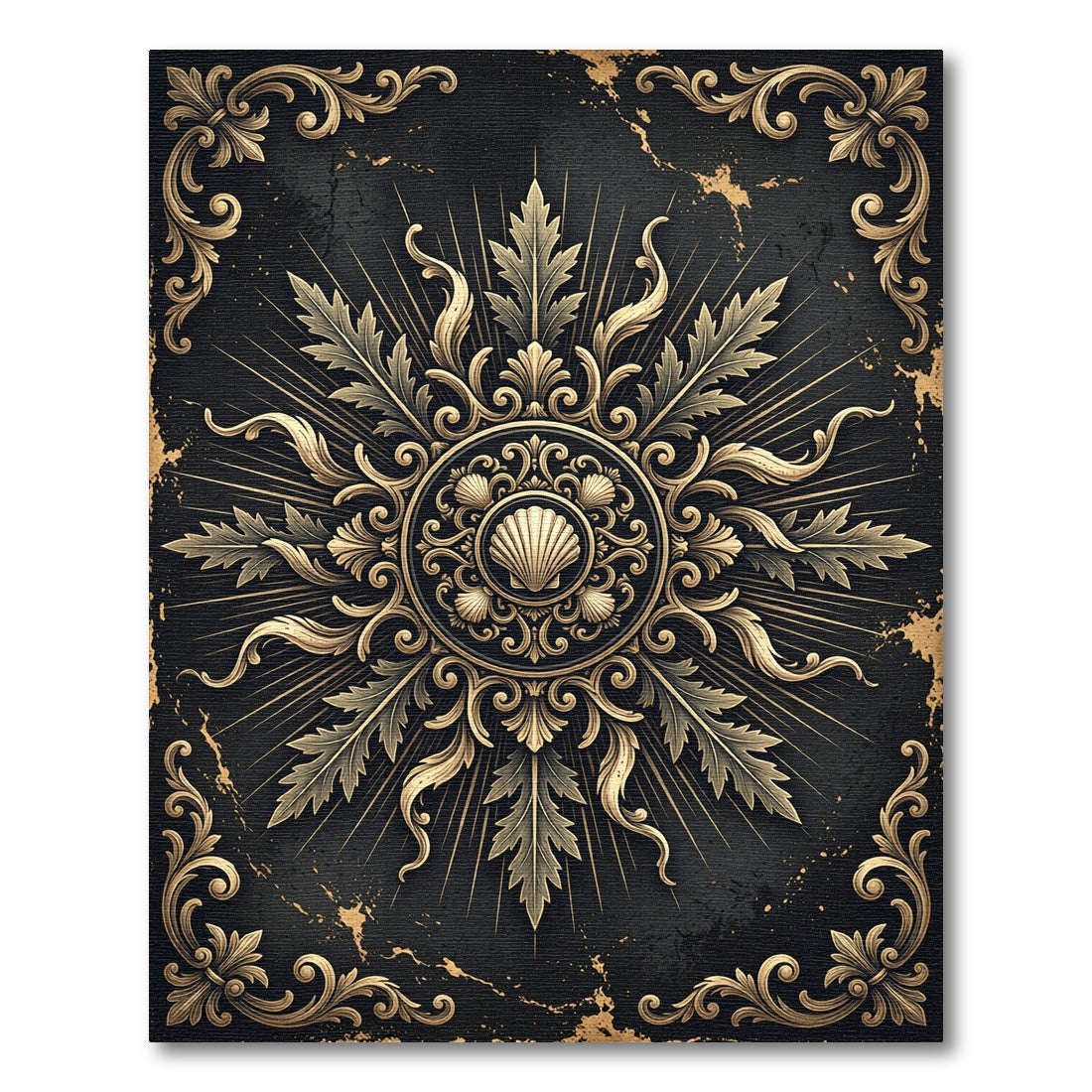 Ornate Gold Shell Baroque Medallion Rug