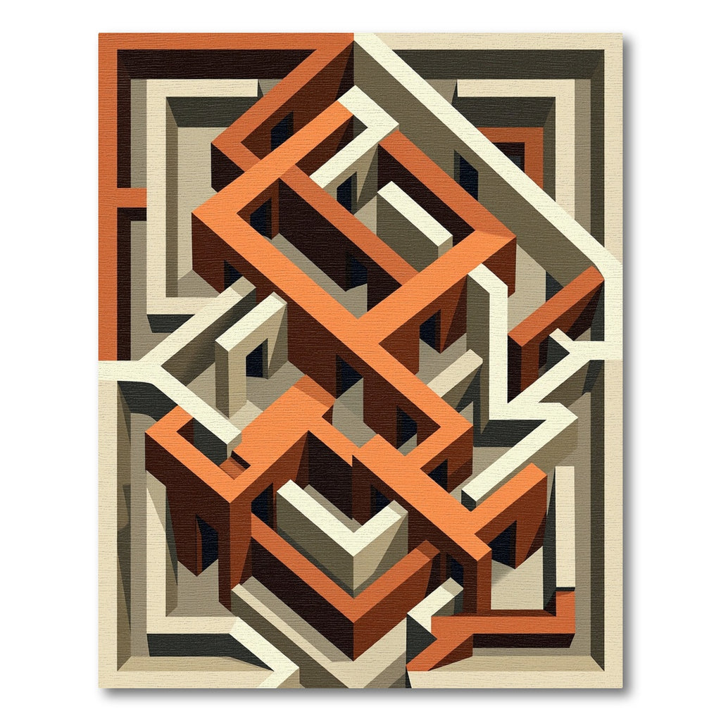 Isometric Terracotta Cream Geometric Labyrinth Rug
