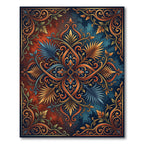 Rich Teal Orange Scrollwork Leaf Rug