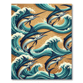 Dynamic Marlin Fish Surfing Ocean Waves Rug