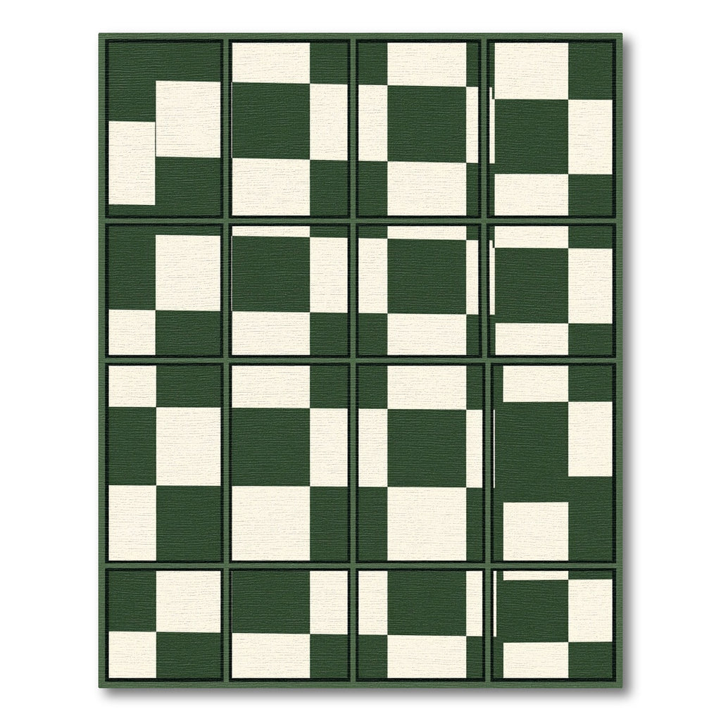 Deep Green Cream Checkerboard Composition Rug