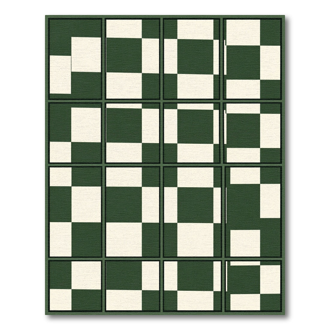 Deep Green Cream Checkerboard Composition Rug