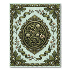 Elegant Sage Shell Scroll Floral Medallion Rug