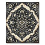 Elegant Charcoal Cream Floral Medallion Rug