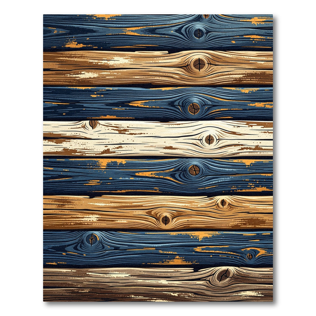 Rustic Navy and Ochre Wood Plank Rug