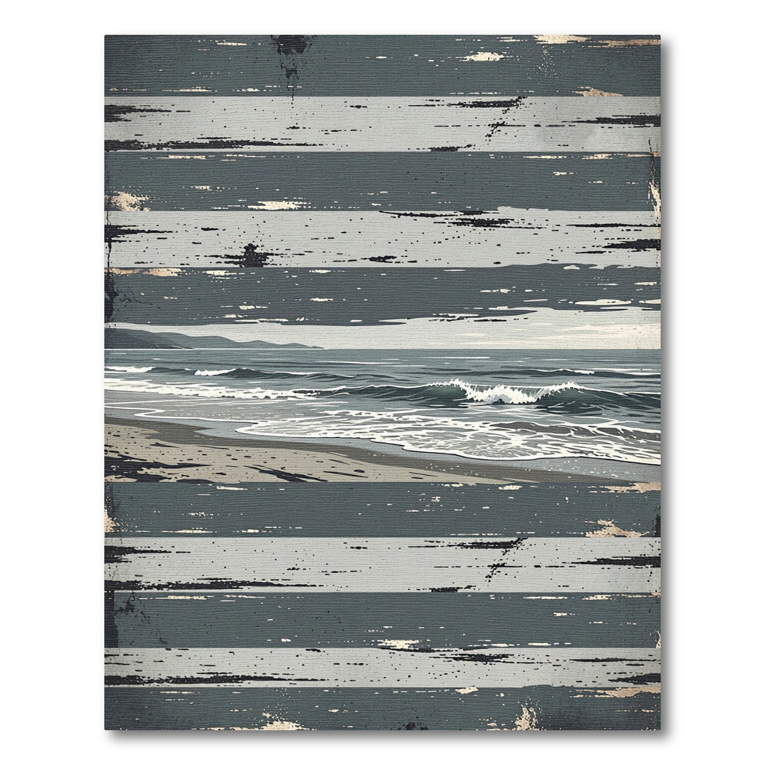 Distressed Coastal Horizon Line Design Rug