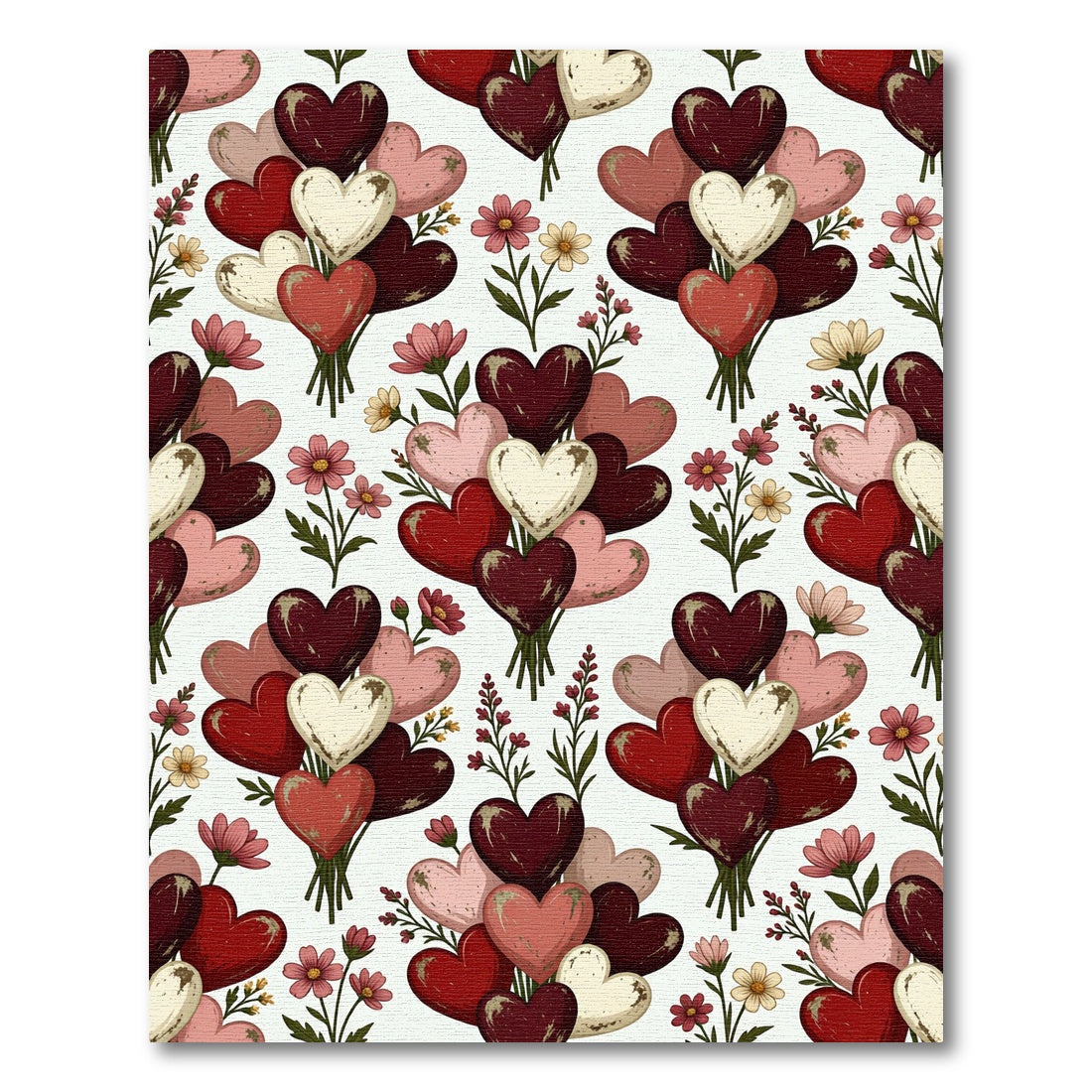 Heart and Wildflower Bouquet Wallpaper Rug