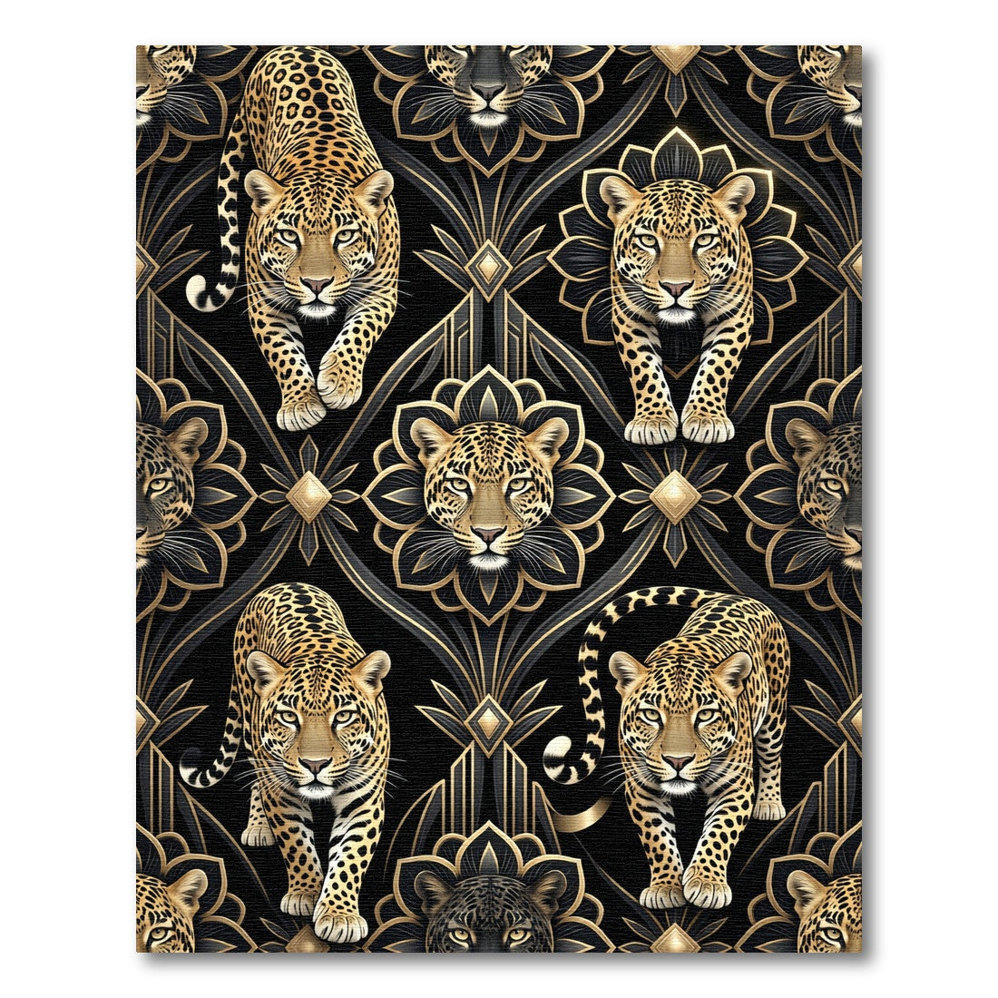 Gold Black Leopard Art Deco Rug