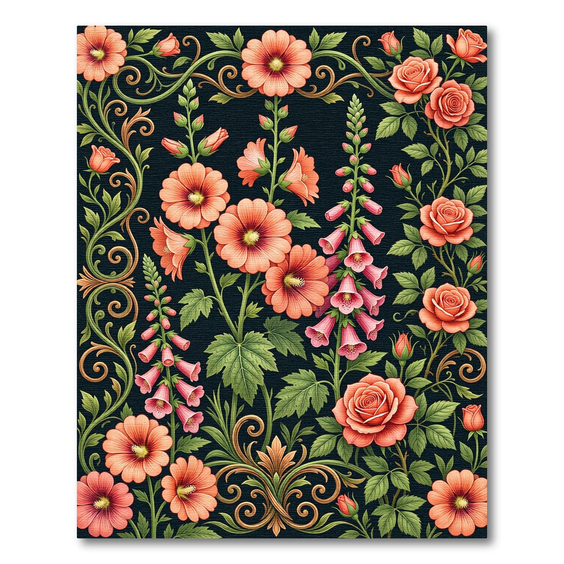 Elegant Peach Floral Garden Scroll Rug