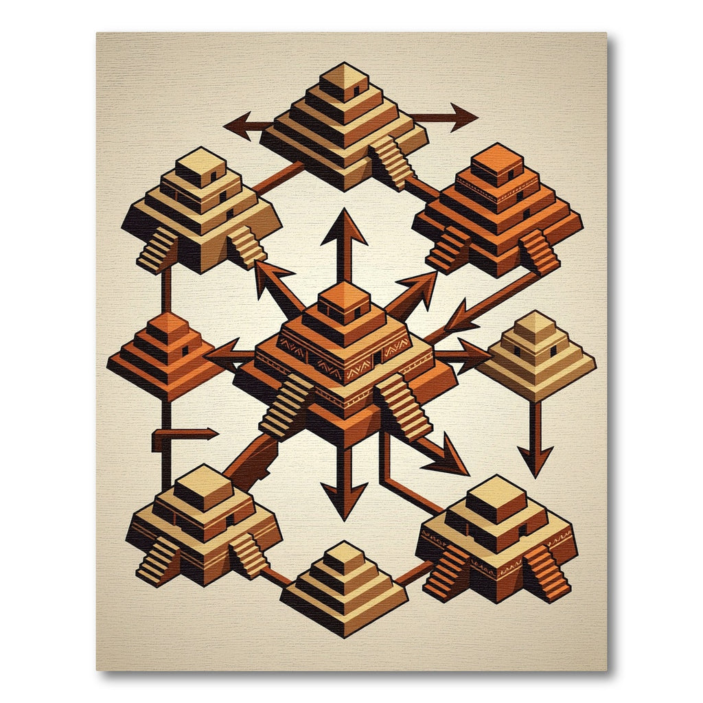 Isometric Terracotta Aztec Step Pyramid Rug