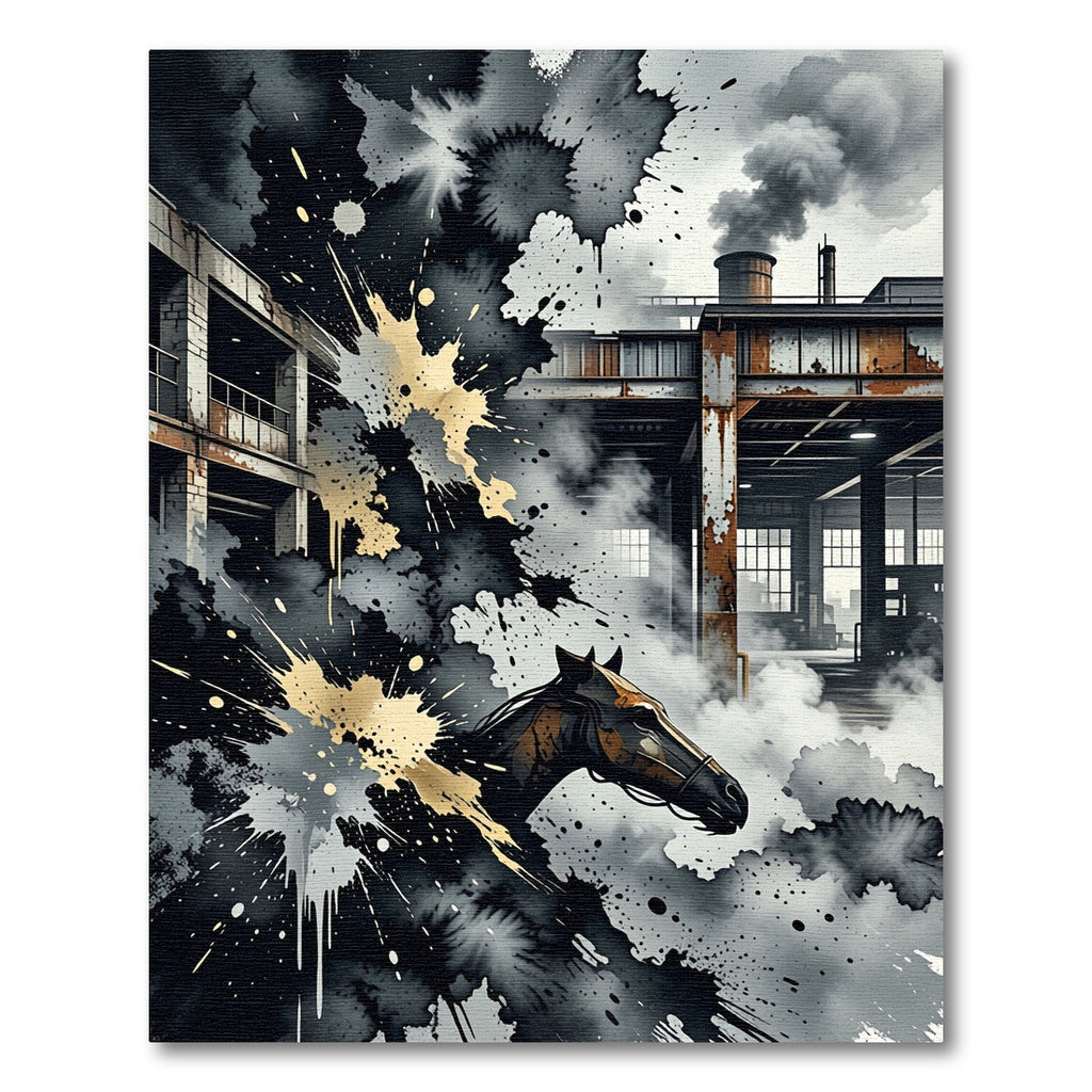 Industrial Horse Abstract Ink Splash Rug
