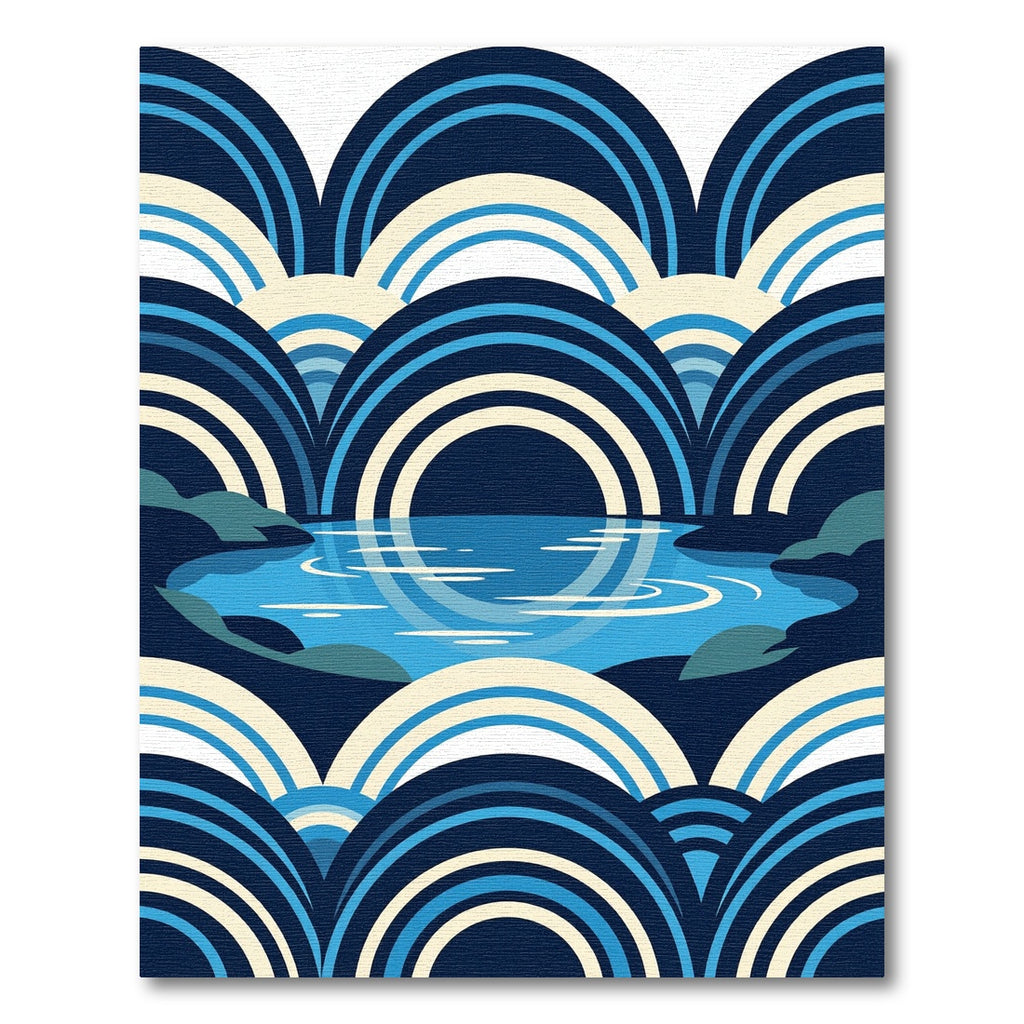 Modern Blue Concentric Arch Reflection Rug