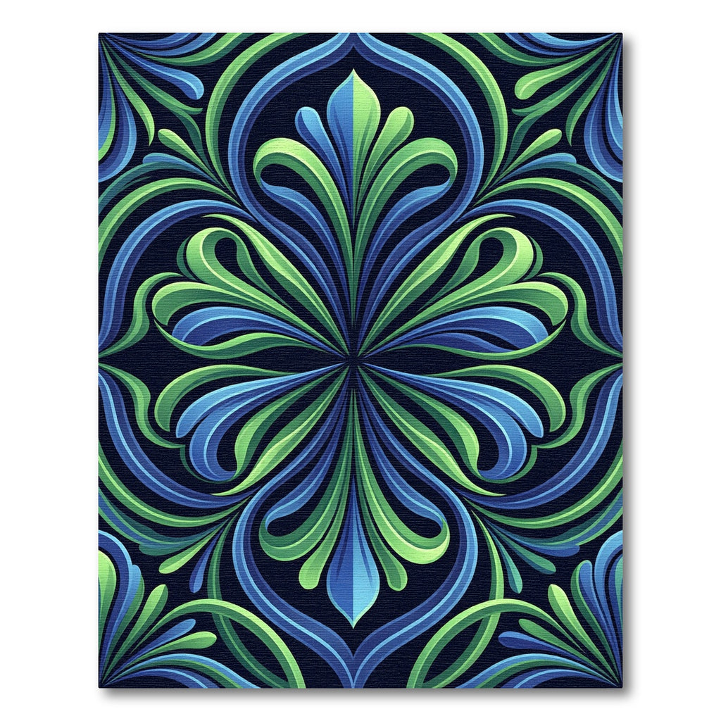 Lush Green and Blue Art Nouveau Flourish Rug