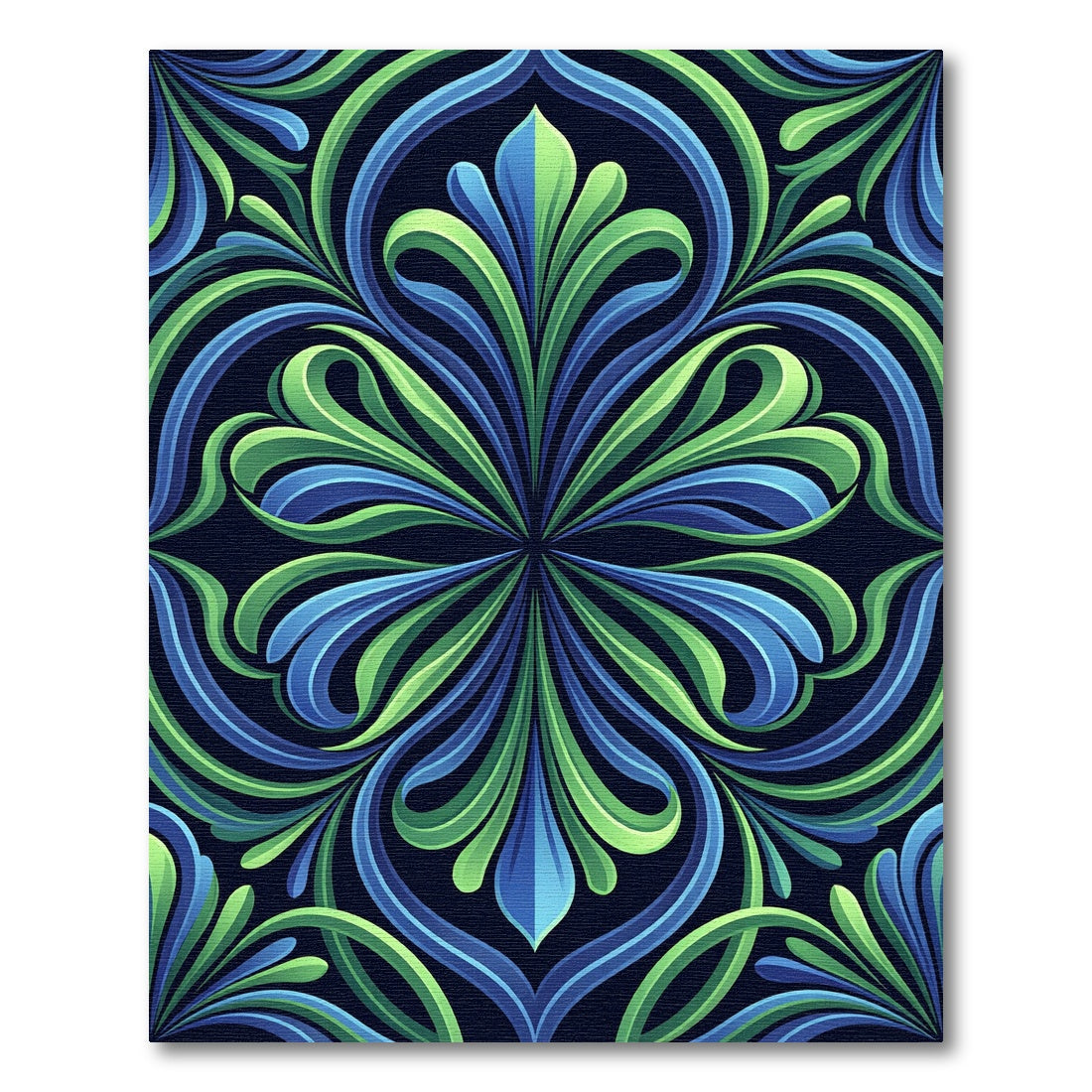 Lush Green and Blue Art Nouveau Flourish Rug