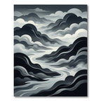 Monochromatic Misty Mountain River Rug
