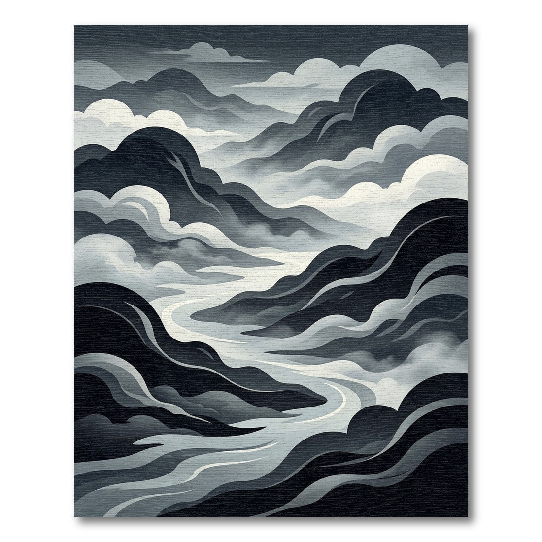 Monochromatic Misty Mountain River Rug