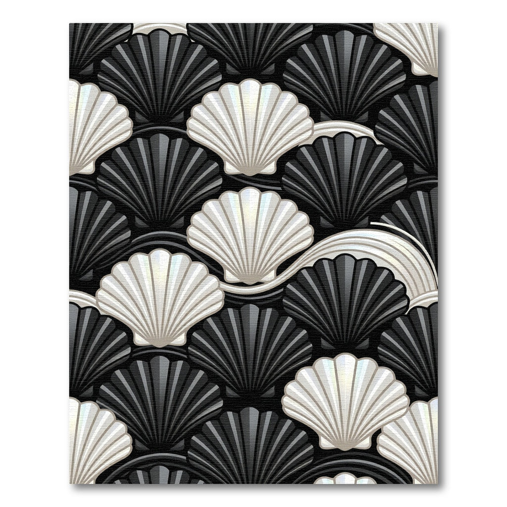 Sophisticated Black and Pearl Scallop Shell Rug