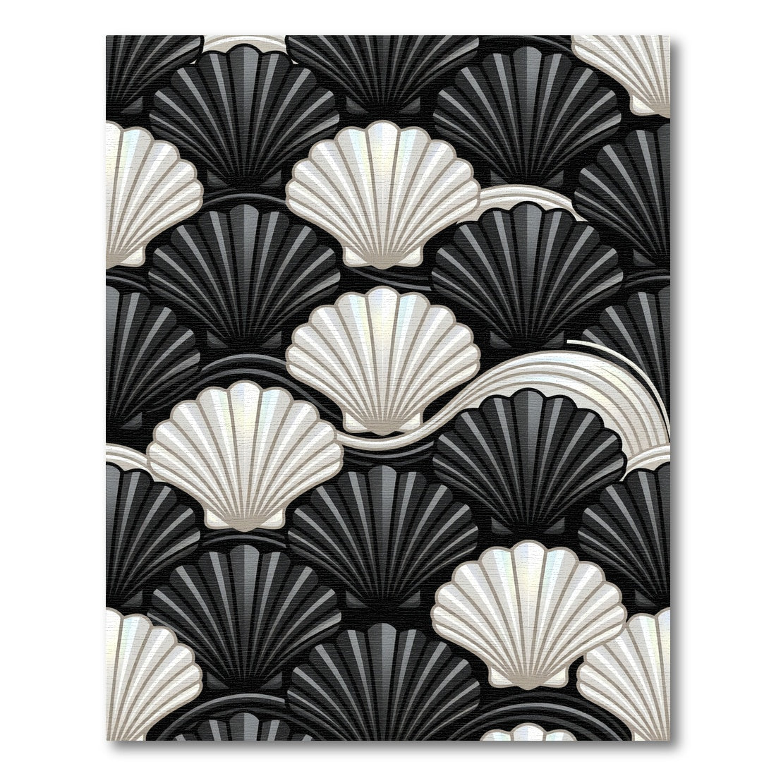 Sophisticated Black and Pearl Scallop Shell Rug