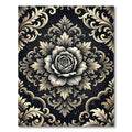 Elegant Gold Rose Black Damask Rug