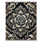 Elegant Gold Rose Black Damask Rug