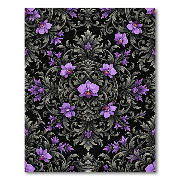 Elegant Purple Orchid Baroque Scroll Rug