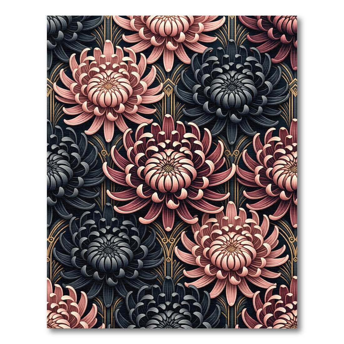 Elegant Blush and Charcoal Chrysanthemum Floral Rug