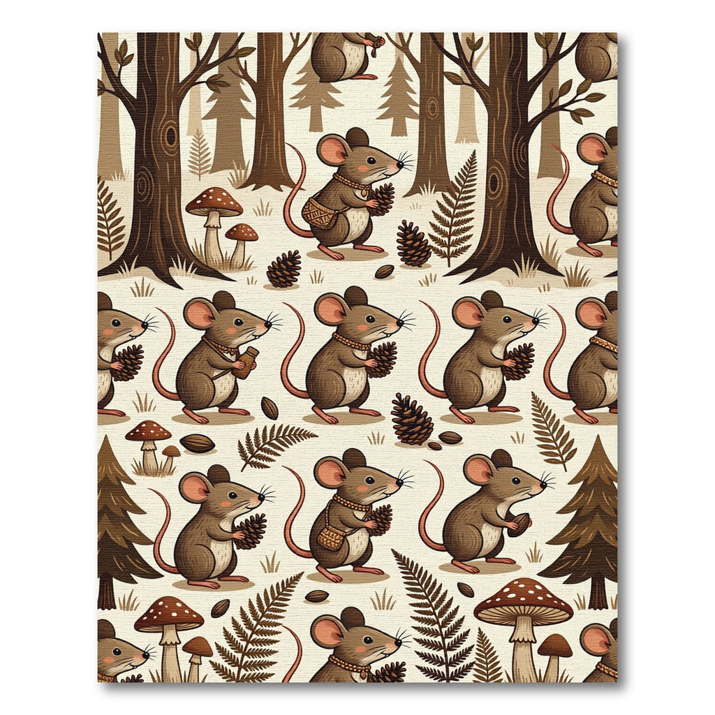 Whimsical Woodland Mouse and Pinecone Illustration Rug