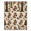 Whimsical Woodland Mouse and Pinecone Illustration Rug