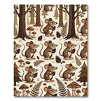 Whimsical Woodland Mouse and Pinecone Illustration Rug