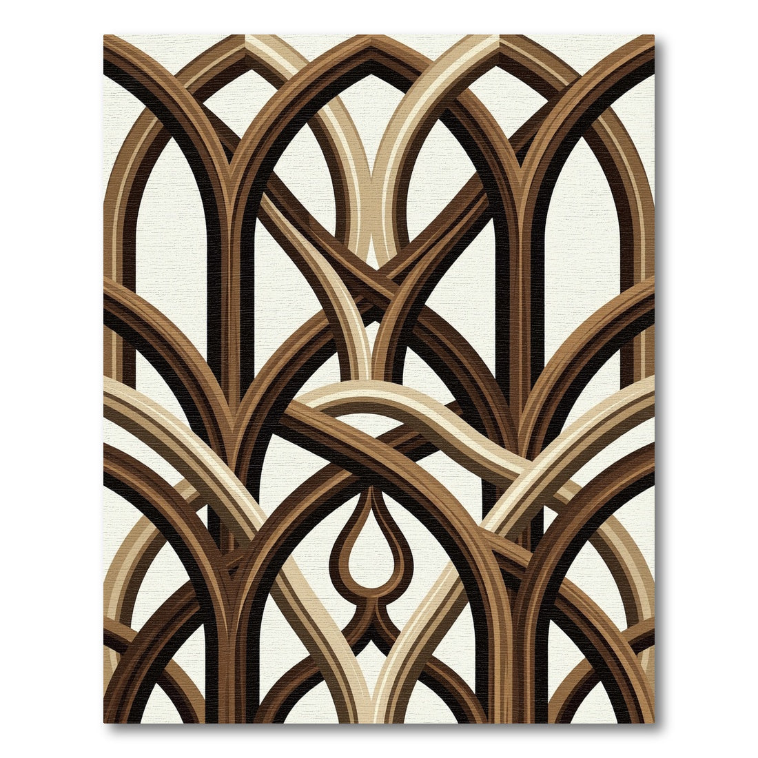 Elegant Arching Wood Grain Scrollwork Rug