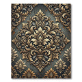 Ornate Golden Damask Charcoal Scroll Rug