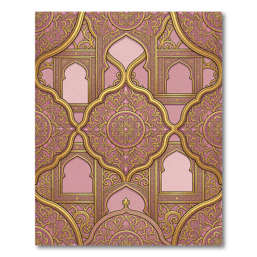 Gold Damask Filigree Pink Medallion Rug