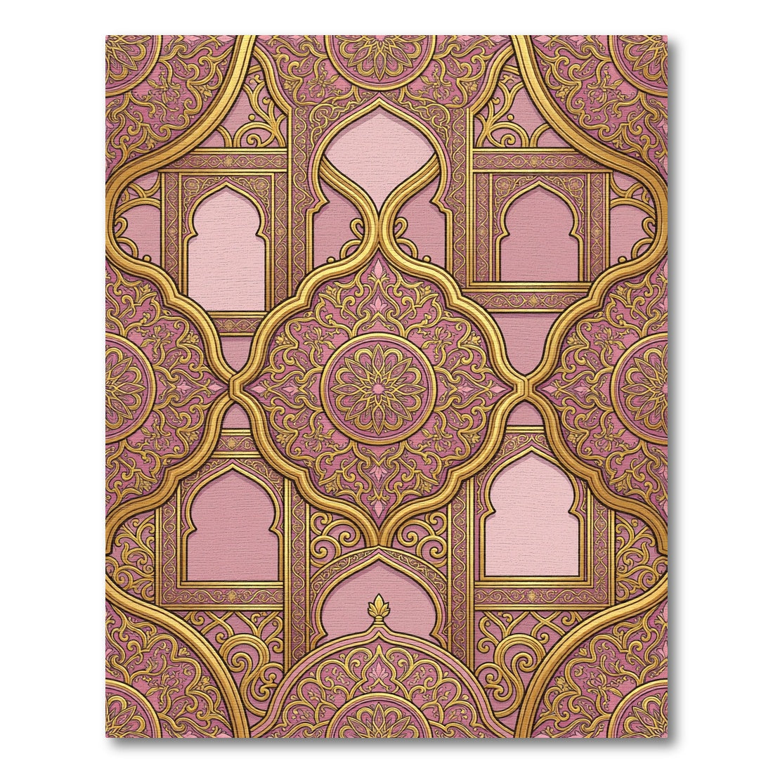Gold Damask Filigree Pink Medallion Rug