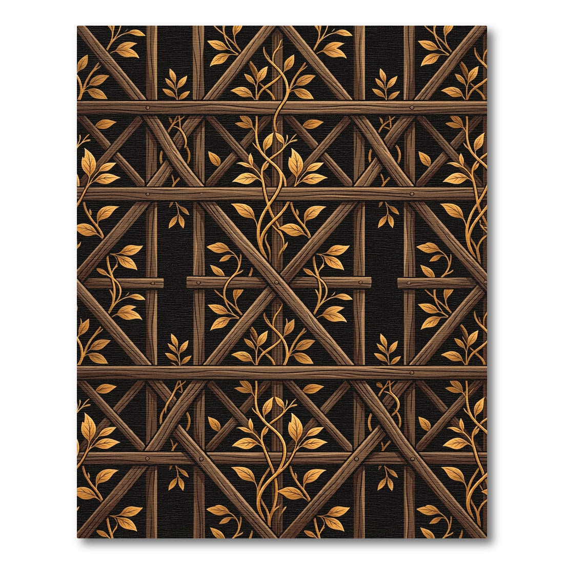 Wooden Lattice Gold Leaf Climbing Vine Rug