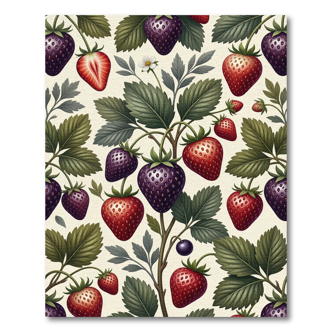 Whimsical Dark Berry Botanical Strawberry Garden Rug