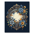 Golden Ornate Blue Yellow Floral Frame Rug