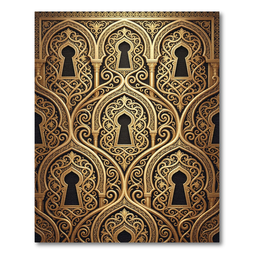 Ornate Golden Arch Filigree Arabesque Rug