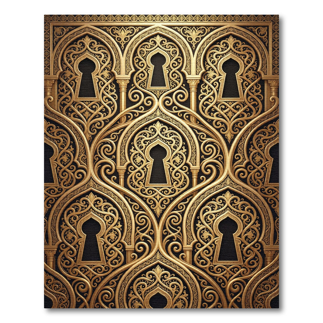 Ornate Golden Arch Filigree Arabesque Rug